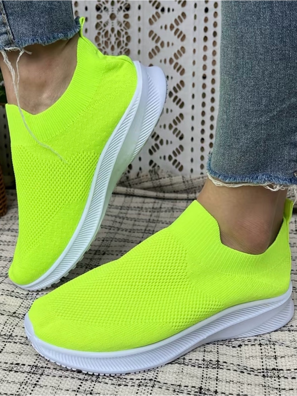 NWT Neon Yellow Slip-On Knit Sneakers/Tennis Shoes